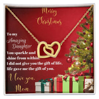 Christmas Heart Necklace, To Daughter from Mom Interlocking Hearts Necklace, Cubic Zirconia Pendant Necklace, Meaningful Daughter Present