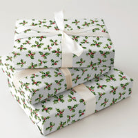 Traditional Christmas Gift Wrap, Classic Holly Berry Wrapping Paper, Red Berry Holiday Present Paper, Festive Winter Wrapping Paper Roll