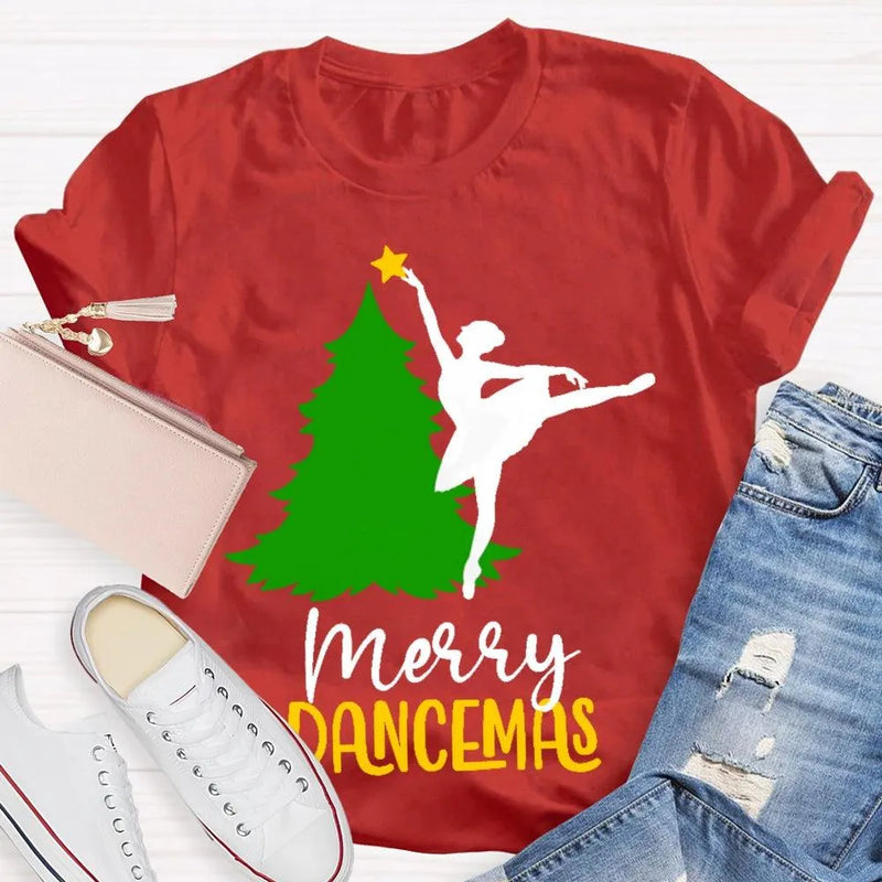 Festive Ballet Dancer Christmas T-Shirt, Merry Dancemas Ballerina Shirt, Adorable Holiday Dance Studio Tee, Xmas Nutcracker Dancer Present