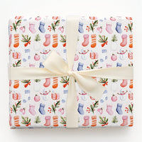 Christmas Icons Wrapping Paper, Watercolor Snowman Stocking Wrapping Paper, Festive Holiday Wrapping Paper Roll, Winter Present Gift Wrap