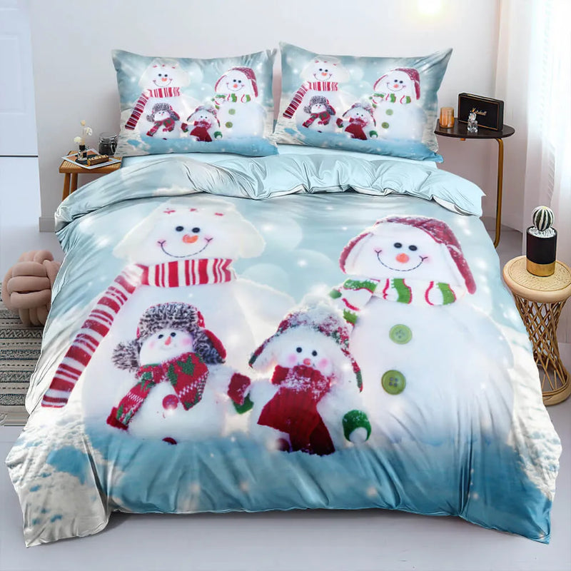 3D Holiday Bedding Set, Christmas Snowman Duvet Cover Set, Winter Festive Quilt Cover, Merry Christmas Comforter Cover, Bedroom Decor