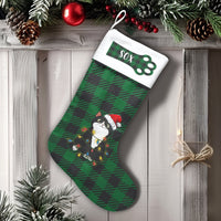 Green Plaid Cat Stocking, Personalized Tuxedo Cat Christmas Stocking, Custom Pet Holiday Stocking, Velboa Mantle Decor, Cat Lover Present Idea