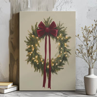 Glowing Fairy Lights Canvas Print, Christmas Wreath Canvas Wall Art, Holiday Wreath Canvas Decor, Festive Home Wall Art, Xmas Decor Present