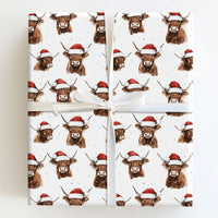 Santa Hat Cow Gift Wrap, Highland Cow Christmas Wrapping Paper, Rustic Farm Animal Wrapping Paper, Farmhouse Christmas Gift Wrap Roll