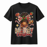 Afrocentric Holiday Woman T-Shirt, African American Merry Christmas T-Shirt, Melanin Queen Xmas Graphic Tee, Festive Black Holiday Shirt