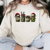 Humorous Holiday Canned Pickles Sweatshirt, Christmas Pickle Jar Sweatshirt, Retro Festive Foodie Crewneck, Comfy Christmas Pickle Sweatshirt