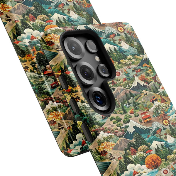 Snowy Winter Houses Phone Case, Vintage Christmas Village Phone Case for Samsung Galaxy, Holiday Festive Cover, Dual Layer To