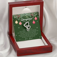 Interlocking Double Hearts Pendant, To My Daughter Necklace, 14K White Gold Stainless Steel Necklace, Christmas Present from Dad