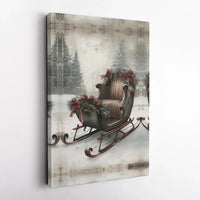 Winter Forest Snowy Landscape Canvas Print, Vintage Christmas Sleigh Canvas Wall Art, Festive Holiday Wall Decor, Winter Home Canvas Art