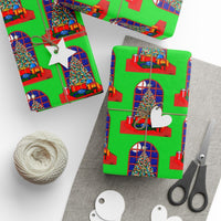 Holiday Window View Gift Wrap Roll, Christmas Tree Wrapping Paper, Winter Scene Present Paper, Festive Xmas Gift Wrapping Paper Roll