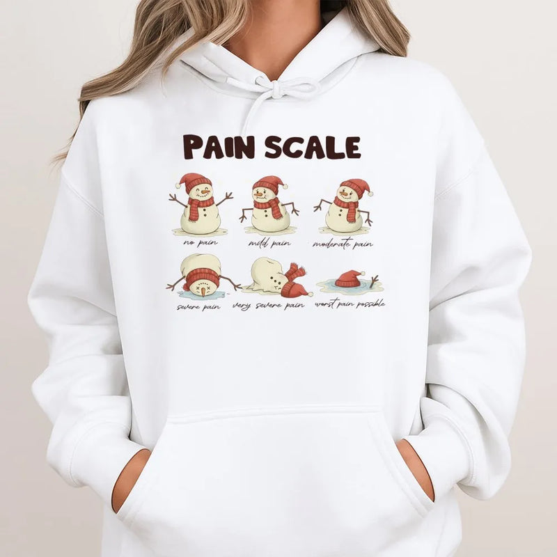 Christmas Nurse Pain Scale Hoodie, Melting Snowman Pain Scale Hoodie, Humorous Medical Holiday Hooded Sweatshirt, Adorable Xmas Hoodie, RN Present