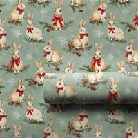 Woodland Rabbit Holiday Gift Wrap, Vintage Christmas Bunny Wrapping Paper, Sage Green Winter Wrapping Paper, Rustic Holiday Gift Wrap Roll