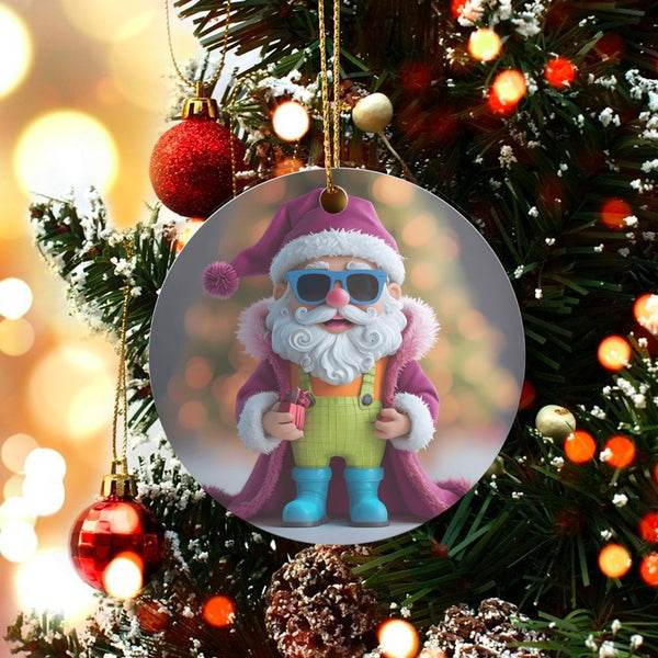 Retro Hipster Santa Ornament, Cool Santa Sunglasses Christmas Ornament, Humorous Santa Claus Ceramic Ornament, Holiday Tree D