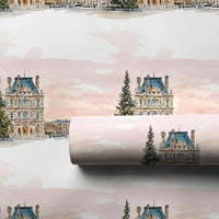 Watercolor Winter Paris Gift Wrap, Paris Louvre Christmas Wrapping Paper, French Cityscape Holiday Wrapping Paper