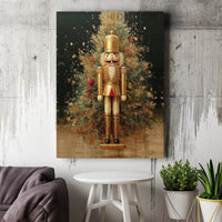 Christmas Tree Canvas Print, Golden Nutcracker Canvas Wall Art, Festive Nutcracker Wall Art, Holiday Portrait Canvas, Xmas Living Room Present