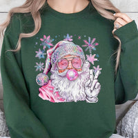 Retro Disco Ball Hat Bubblegum Christmas Crewneck, Cool Santa Sweatshirt, Humorous Pink Santa Sweatshirt, Adorable Holiday Pullover Sweatshirt