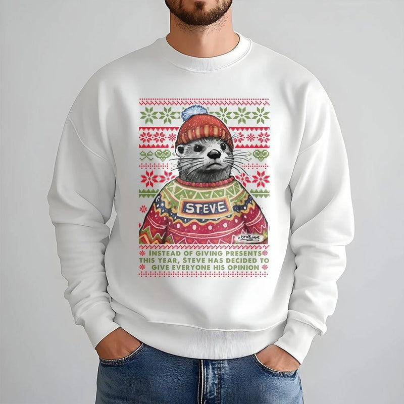 Humorous Xmas Otter Sweater, Steve the Otter Christmas Sweatshirt, Adorable Animal Holiday Sweatshirt, Retro Winter Pullover