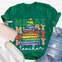Holiday Classroom Graphic Shirt, Crayon Christmas Tree Teacher T-Shirt, Adorable Festive Xmas Tee, Present for Teachers