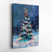 Snowy Night Holiday Canvas Print, Abstract Christmas Tree Canvas Art, Winter Painting Wall Decor, Xmas Home Decor, Digital Download Canvas