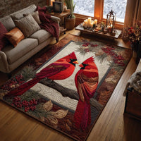 Red Bird Pine Berry Winter Floor Mat, Christmas Cardinal Area Rug, Non-Slip Machine Washable Holiday Carpet, Festive Home Decor Present