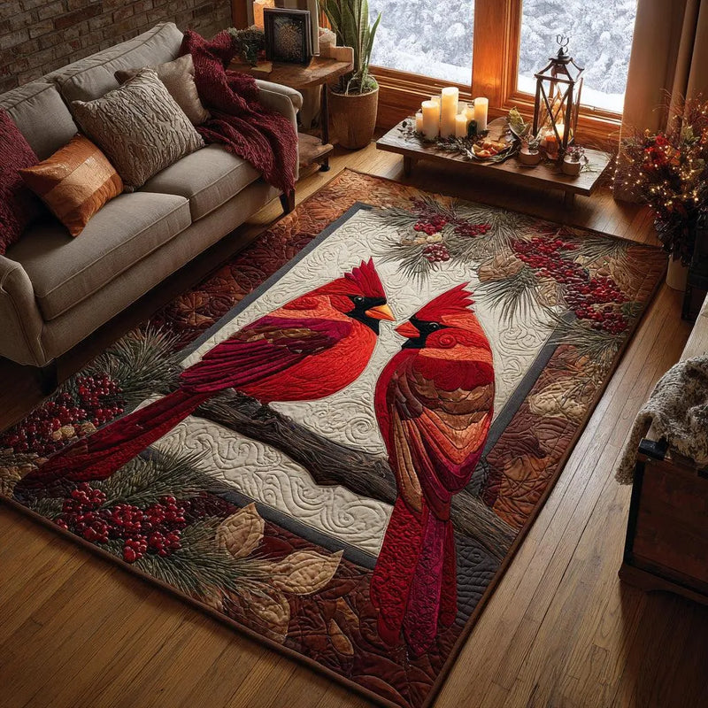 Red Bird Pine Berry Winter Floor Mat, Christmas Cardinal Area Rug, Non-Slip Machine Washable Holiday Carpet, Festive Home Decor Present