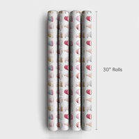 Pastel Santa Beanie Christmas Wrapping Paper, Watercolor Winter Hat Wrapping Paper, Comfy Holiday Wrapping Paper Roll, Festive Gift Wrap