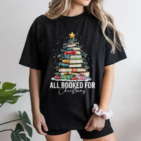 Book Stack Tree Graphic Tee, All Booked for Christmas Shirt, Holiday Bookish T-Shirt, Librarian Christmas Tee, Book Lover Holiday Shirt