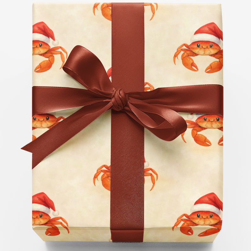 Coastal Holiday Gift Wrap, Santa Crab Christmas Wrapping Paper, Crab Pattern Wrapping Paper, Beachy Xmas Gift Wrap Roll, Ocean Present Paper