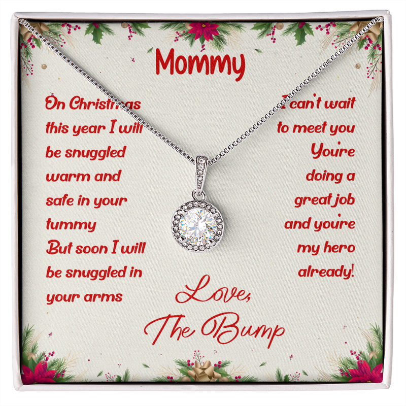 Eternal Hope Pendant Necklace, Christmas Necklace for New Mom, White Gold Over Stainless Steel Jewelry, First Christmas from the Bump Present