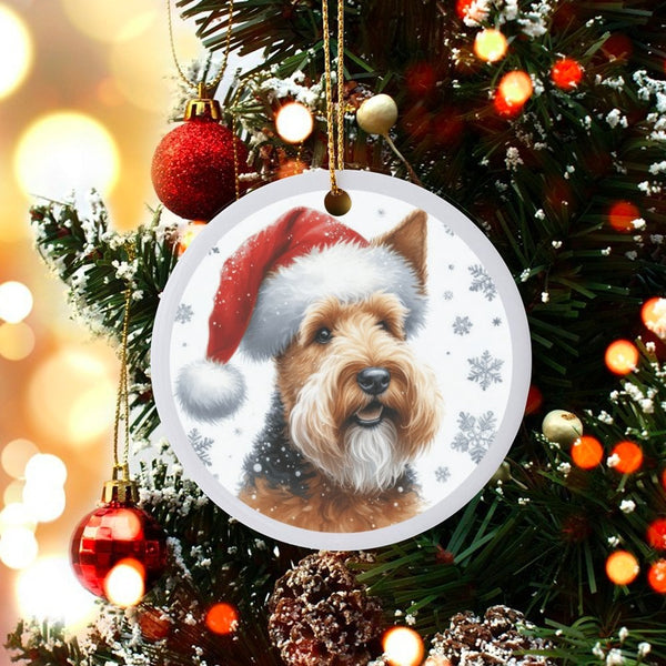 Santa Hat Terrier Ceramic Ornament, Airedale Terrier Christmas Ornament, Dog Breed Holiday Keepsake Ornament, Pet Lover Tree 