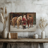 Western Christmas Canvas Print, Cowboy Santa Claus Canvas Wall Art, Rustic Farmhouse Holiday Canvas Decor, Horse Lover Festive Xmas Present