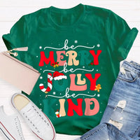 Snowflake Holiday Graphic Shirt, Be Merry Be Jolly Be Kind Christmas T-Shirt, Festive Winter Kindness Tee, Christmas Present Graphic T-Shirt