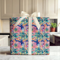 Coastal Palm Tree Gift Wrap, Tropical Christmas Wrapping Paper, Vibrant Cityscape Wrapping Paper, Warm Holiday Present Gift Wrap