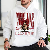 Christmas Season Hoodie, Leopard Print Bow Tree Hoodie, Adorable Coquette Holiday Tree Hooded Sweatshirt, Comfy Xmas Hoodie, Present for Women