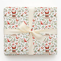 Red Birds Winter Holiday Gift Wrap, Watercolor Santa Claus Wrapping Paper, Holly Branch Christmas Wrapping Paper, Festive Present Wrap Roll