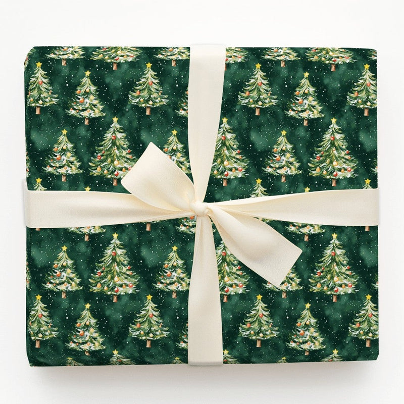 Watercolor Winter Tree Gift Wrap, Snowy Forest Christmas Wrapping Paper, Woodland Pine Wrapping Paper, Holiday Present Supplies