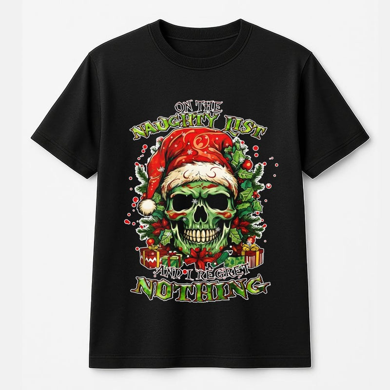 Humorous Christmas Skull Graphic Tee, Naughty List Skull T-Shirt, Edgy Holiday T-Shirt, Retro Xmas Tee, Alternative Gothic Christmas Present