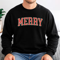 Retro Varsity Lettering Holiday Crewneck, Merry Christmas Sweatshirt, Vintage Christmas Vibes Pullover, Comfy Winter Xmas Sweater