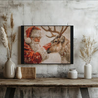 Snowy Holiday Canvas Print, Santa Claus and Reindeer Canvas Wall Art, Whimsical Christmas Wall Decor, Festive Winter Canvas, Xmas Present