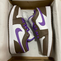 Low Top Sneakers, White Purple Brown Colorway, Lace Up Design, Casual Gift for Sneaker Fans
