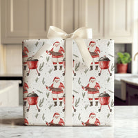 Humorous Grilling Santa Wrapping Paper, BBQ Santa Ribs Wrapping Paper, Red Kettle Grill Christmas Wrapping Paper, Holiday BBQ Gift Wrap Roll