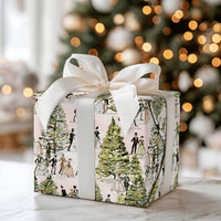 Winter Ball Dancers and Pine Trees Gift Wrap, Victorian Christmas Wrapping Paper, 90 GSM Fine Art Paper, Vintage Holiday Present Wrap
