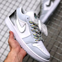 Retro Low Top Basketball Shoes, White Silver Colorway, Casual Gift for Shoe Lovers