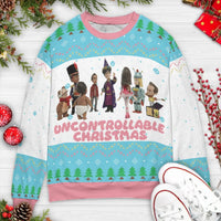 Retro Pattern Holiday Sweatshirt, Uncontrollable Ugly Christmas Sweater, Festive Xmas Crewneck Pullover, Winter Holiday Party Apparel