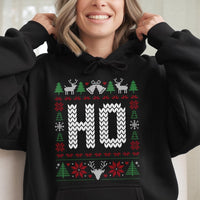 Humorous Holiday Graphic Hoodie, Ho Ho Ho Ugly Christmas Hoodie, Xmas Party Matching Couples Hoodie, Winter Season Hooded Sweatshirt Present