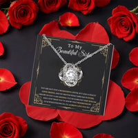 Eternal Bond Knot Pendant, Sister Love Knot Necklace, CZ Crystal Love Knot Jewelry, Rotating Rose Box Necklace, Birthday Christmas Present