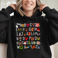 Holiday ABC Teacher Hoodie, Christmas Alphabet Hoodie, Festive Teacher Christmas Hoodie, Winter Educator Hooded Sweatshirt Present