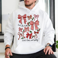 Deck the Halls with Bows and Holly Sweatshirt, Retro Christmas Hoodie, Coquette Holiday Hoodie, Adorable Xmas Hooded Sweatshirt