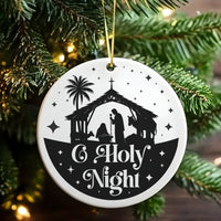 Religious Nativity Scene Ornament, O Holy Night Nativity Christmas Ornament, Christian Ceramic Tree Ornament, Spiritual Faith Holiday Present