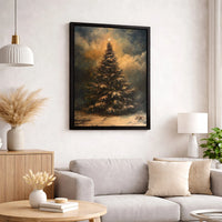 Moody Winter Oil Painting Canvas, Christmas Tree Canvas Wall Art, Vintage Winter Landscape Canvas Print, Rustic Holiday Decor